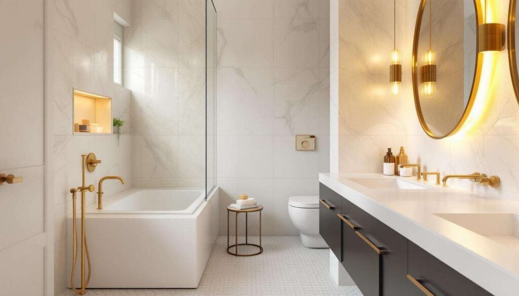 Badezimmer im 80er-Jahre-Stil liegt 2026 im Trend: Dieses goldene Metall feiert sein Comeback